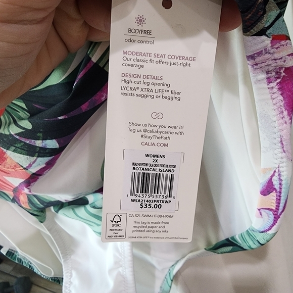 CALIA cross front high rise bikini bottom botanical island 2x 3x Plus Size Swim - Picture 5 of 6